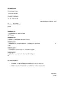Exemple d'une ordonnance de médicaments