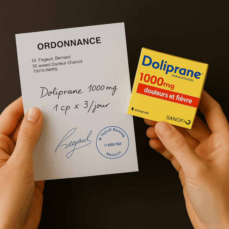 Ordonnance médicale française tenue en main avec médicaments, exemple pour comprendre comment lire une prescription