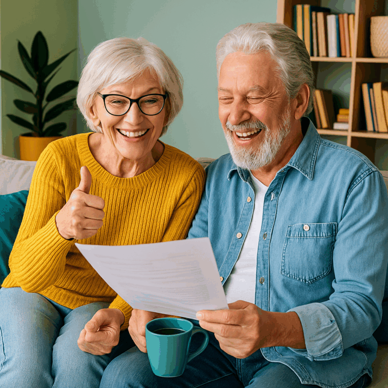 Seniors souriants profitant d’un moment de convivialité en extérieur, symbole de vitalité et de bien-être avec une mutuelle santé adaptée.