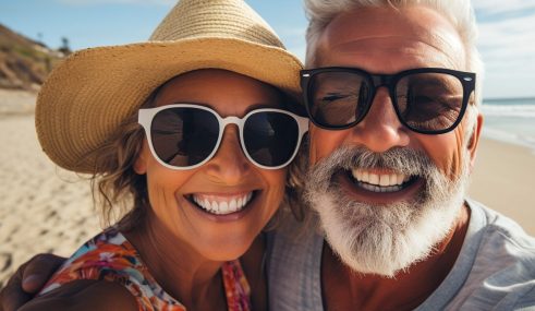 Couple de retraités heureux ayant choisi une bonne mutuelle, la SMATIS Couple de retraités heureux ayant choisi une bonne mutuelle, la SMATIS
