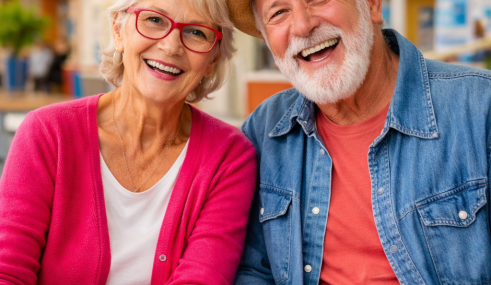couple de seniors de plus de 80 ans dans une salle d’attente médicale consultant des documents de mutuelle santé