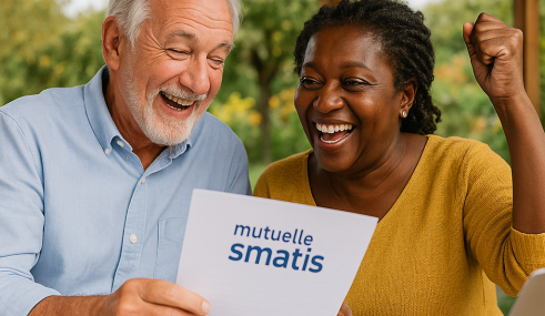 Couple senior interracial heureux sous leur pergola en découvrant des économies sur leur mutuelle santé