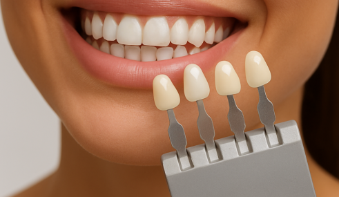 remboursement-blanchiment-dentaire-mutuelle-smatis Femme souriante montrant ses dents blanches et alignées après une pose de facettes dentaires