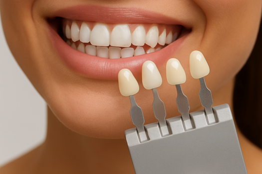 Femme souriante montrant ses dents blanches et alignées après une pose de facettes dentaires